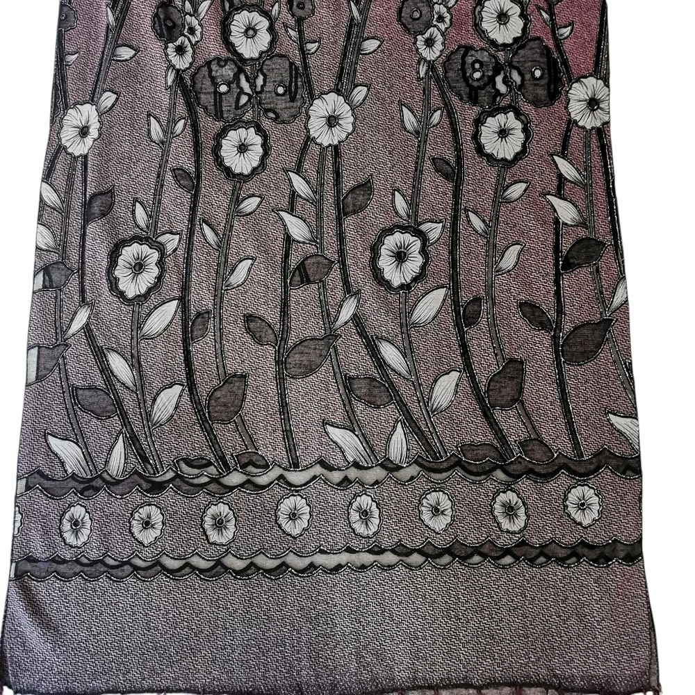 Pineapple Moon Burnout Poppy Embroidered Fringed Scarf - Picture 5 of 6